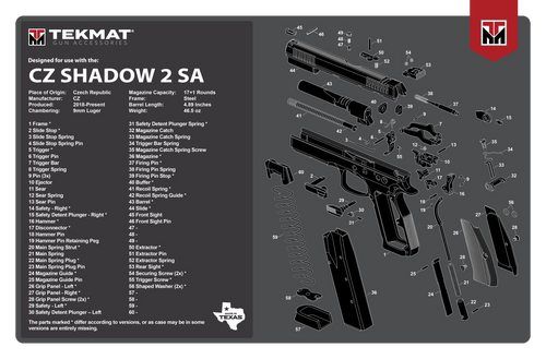 TekMat TEKR17CZSHDW2 CZ Shadow 2 SA Cleaning Mat Black/White Rubber 11"x17" CZ-75 Shadow 2 SA Diagram