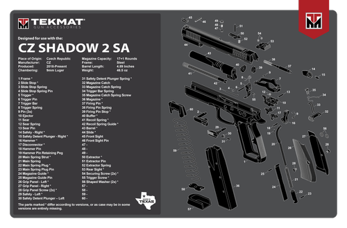 TekMat TEKR17CZSHDW2 CZ Shadow 2 SA Cleaning Mat Black/White Rubber 11"x17" CZ-75 Shadow 2 SA Diagram