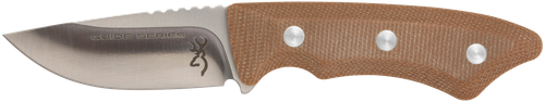 Browning 3220498B Guide Series  Small 3" Fixed Drop Point Plain Brown Satin Sandvik 14C28N SS Blade, Brown Micarta Handle