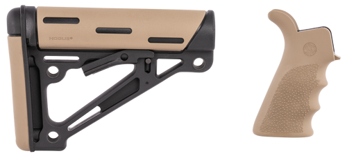Hogue 15355 OverMolded Collapsible Buttstock Black Synthetic Flat Dark Earth OverMolded Rubber & Flat Dark Earth Rubber Finger Grooved Grip for AR-15, M16 with Commercial Tube (Tube Not Included)