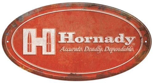 Hornady 99144 Oval Sign Rustic Red White Aluminum 12" x 18"