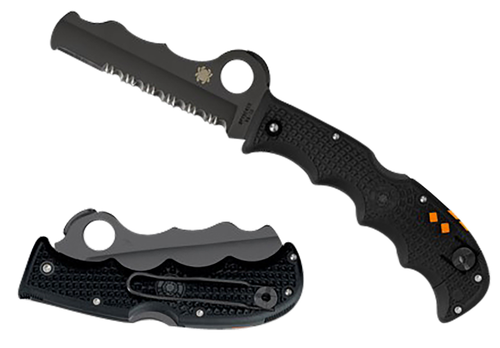 Spyderco C79PSBBK Assist Lightweight 3.69" Folding Part Serrated Black DLC VG-10 SS Blade/Black Textured FRN Handle Includes Glass Breaker/Pocket Clip