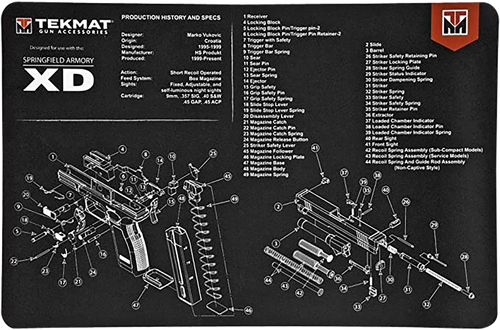 TekMat TEKR17XD Springfield Armory XD Cleaning Mat Black/White Rubber 11"x17" Springfield Armory XD Parts Diagram