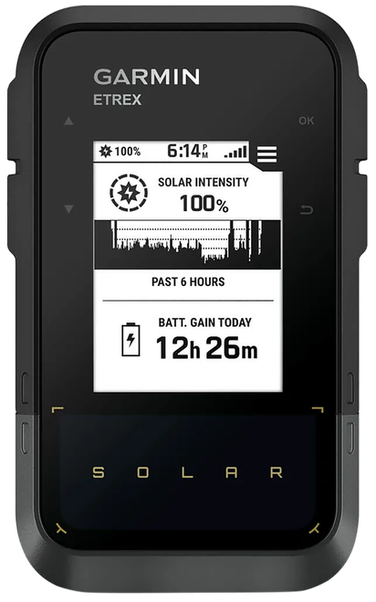 Garmin 0100278200 eTrex Solar GPS/Smart Features, 28MB Memory Black 2.20" Transflective/Monochrome Display, Compatible w/Garmin Explore App