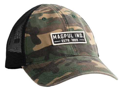 Magpul MAG1260-964 Established Garment Trucker Hat Woodland Camo Adjustable Snapback OSFA Embroidered Patch
