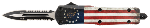Templar Knife SBRF431 Gen II Betsy Ross Flag Small 2.75" OTF Dagger Part Serrated 440C SS Blade, 4.25" Betsy Ross Flag Aluminum Handle, Glass Breaker