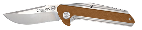 Camillus 19196 Sevens  2.75" Folding Plain Silver AUS-8 Carbonitride Titanium Blade, Desert Tan/SS G10/SS Handle