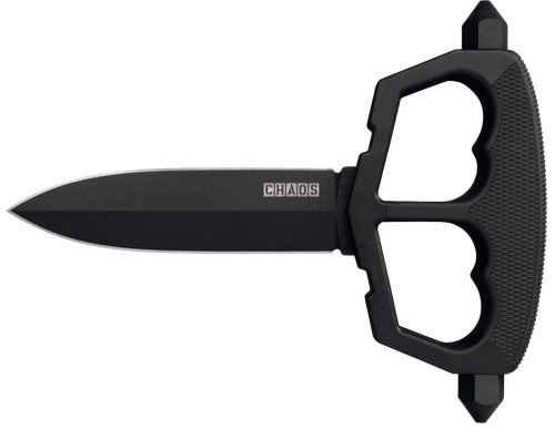 Cold Steel CS80NT3 Chaos Push Knife 5" Fixed Plain Black Matte Powder Coat SK-5 Steel Blade/ Black w/D-Guard Handle Griv-Ex w/Overmold Kray-Ex Handle Includes Belt Loop/Sheath