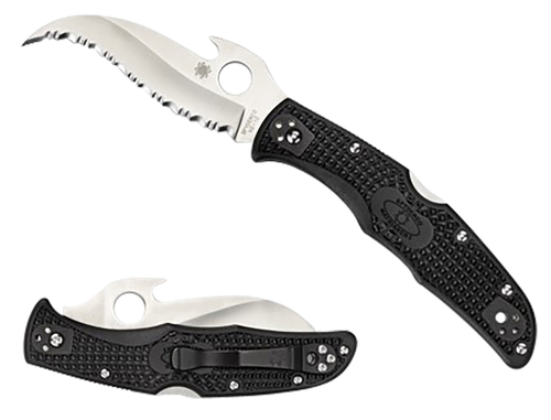 Spyderco C12SBK2W Matriarch 2  3.57" Folding Reverse S Serrated Satin VG-10 SS Blade/Black Bi-Directional Texturing FRN Handle Includes Pocket Clip