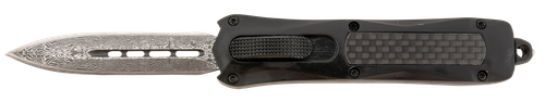 Steel River Knives MA163BDD Spartan  Mini 2.70" OTF Dagger Plain Damascus 440C SS Blade/ Black w/Carbon Fiber Inlay Aluminum Zinc Alloy Handle