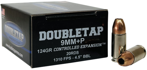 DoubleTap Ammunition 9MM124HP209mm+P Luger 124gr Controlled Expansion JHP 20 Per Box/50 Case