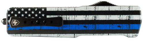 Templar Knife MABTB12 Premium LW We Back You Slim 3.25" OTF Dagger Plain Black Oxide Stonewashed D2 Steel Blade, 5" Black & White w/Blue Line Aluminum Handle