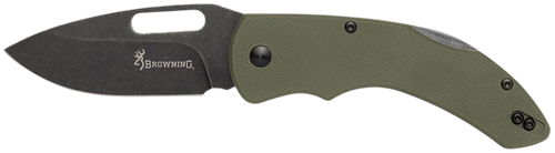 Browning 3220506 Hidden Hollow  EDC Large 3" Folding Drop Point Plain Black Oxide Stonewashed D2 Steel Blade, OD Green G10 Handle