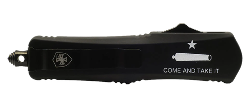 Templar Knife LCATII531 Gen II Come And Take It Small 2.69" OTF Tanto Part Serrated Black Oxide 440C SS Blade, 4.31" Black "Come And Take It" w/Cannon Aluminum Handle, Glass Breaker