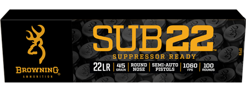 Browning Ammo B194122102 Sub22  22LR 45gr Round Nose 100 Per Box/20 Case