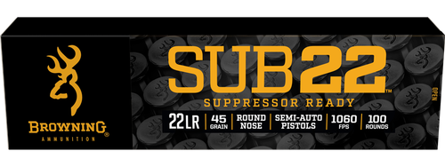 Browning Ammo B194122102 Sub22  22LR 45gr Round Nose 100 Per Box/20 Case