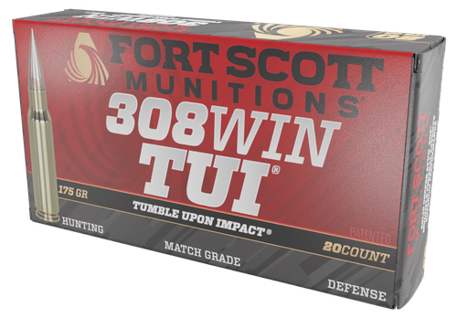 Fort Scott Munitions 308175SCV2 Tumble Upon Impact (TUI) Rifle 308Win 175gr Solid Copper Spun 20 Per Box/10 Case