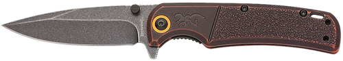 Browning 003220581 Buckmark  EDC Slim 3.13" Folding Drop Point Plain Black Stonewashed D2 Steel Blade, Bronze Stonewashed Polymer Handle
