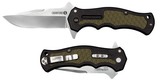 Cold Steel CS20MWCZ Crawford 1 3.50" Folding Plain Clip Point 4034 Stainless Steel Blade Black w/OD Green Traction Inlays GRN Handle Blister Pack Packaging