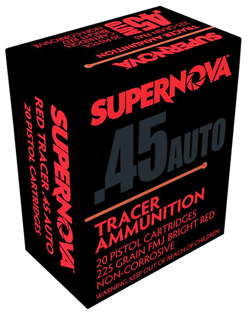 Supernova PMSN45ACR Red Tracer Non Corrosive 45 ACP 225 gr Full Metal Jacket 20 Per Box/ 50 Cs