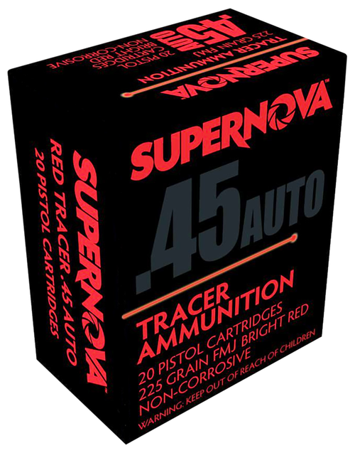 Supernova PMSN45ACR Red Tracer Non Corrosive 45 ACP 225 gr Full Metal Jacket 20 Per Box/ 50 Cs