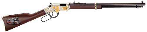 Henry H004FM Golden Boy Firefighter Tribute 22 Short, 22 Long or 22 LR Caliber with 16 LR/21 Short Capacity, 20" Blued Barrel, Nickel-Plated Metal Finish & American Walnut Stock Right Hand (Full Size)