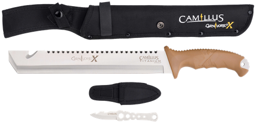Camillus 19236-003 Carnivore  12" Silver Ti Bonded 440 SS Blade, Brown ABS Handle, 18" Long  Includes Sheath