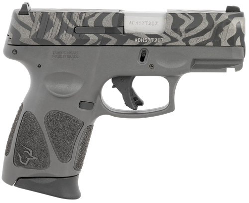 Taurus 1G3C931GZEB G3C  Compact Frame 9mm Luger 12+1 3.26" Matte Stainless Steel Barrel, Gray w/Zebra Stripes Serrated Steel Slide, Black Polymer Frame w/Picatinny Rail, Black Polymer Grip, Right Hand