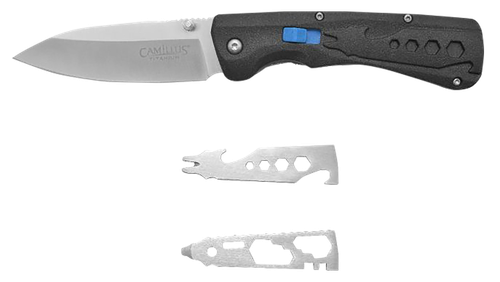 Camillus 19368 Inject  3.25" Folding Drop Point Silver Carbonitride Titanium D2 Steel Blade, Black Textured Carbon Fiber Handle