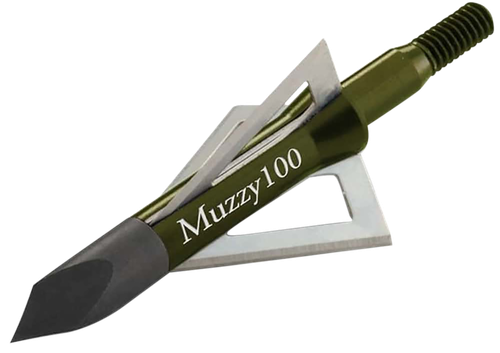 Muzzy 225 3- Blade Broadhead Trocar Tip Anodized Aluminum Ferrule Blades 100 gr/6 Per Pack