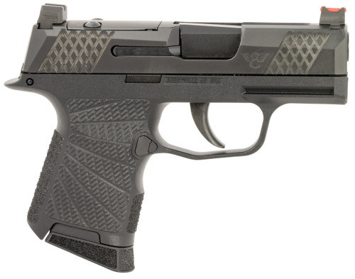Wilson Combat SIGWCP3659BSR P365  9mm Luger 10+1 (2) 3.10", Black, RMRSc Optic Cut Slide with X-Tac Pattern Serrations, Polymer Frame, Sunburst Grips, Optic Height Fiber Optic Sights, Standard Trigger