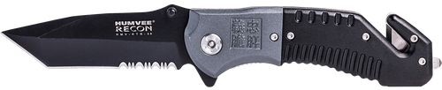 Humvee Adventure Gear HMVKTR08 Humvee Recon Folding Plain/Serrated Black Stainless Steel Blade, Black/GrayHandle