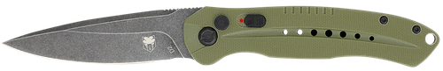 CobraTec Knives ODGDIABLOAUTO Diablo  3.50" Folding Black Stonewashed D2 Steel Blade, 4.75" OD Green Textured G10 Scales Handle