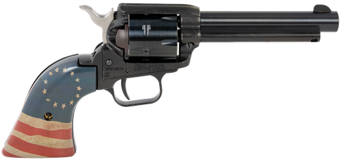 Heritage Mfg RR22B4HBR Rough Rider Betsy Ross 22 LR 6 Shot, 4.75" Black Steel Barrel, Black Zinc Alloy Frame, Black Cylinder, US Flag Polymer Grip, Hammer/Thumb Safety, Exposed Hammer