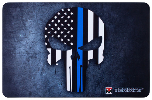 TekMat TEKR17PUNISHERBL Punisher Blue Line Cleaning Mat Black/White/Blue Rubber 11"x17" Blue Line Punisher Skull