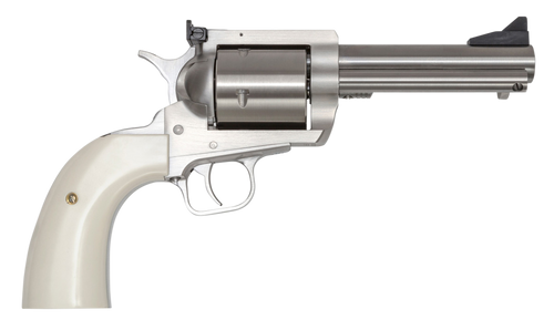 Magnum Research BFR44MAG5B6 BFR Short Cylinder 44 Rem Mag 6 Shot, 5" Brushed Stainless Steel Barrel, Cylinder  & Frame, White Polymer Grip, Hammer Safety, Exposed Hammer