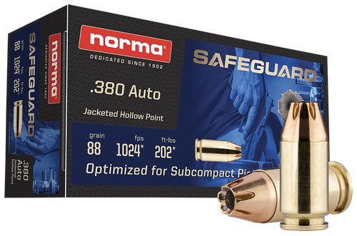 Norma Ammunition 803807680  Safeguard 380ACP 88gr Jacketed Hollow Point 50 Per Box/20 Case