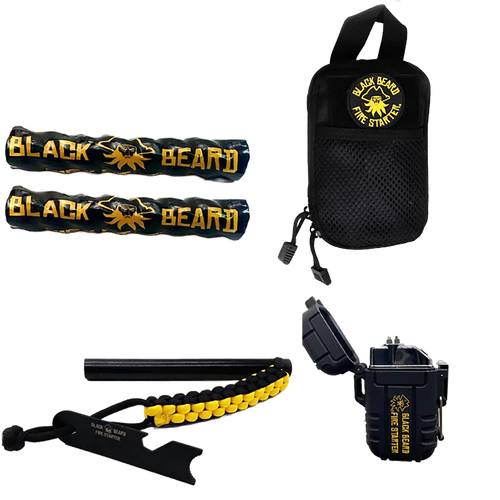 Black Beard Fire Starters SKB Ultimate Fire Kit Black Includes Ferro Rod/Plasma Arc Lighter/Organizer Case/Fire Starters/Decal
