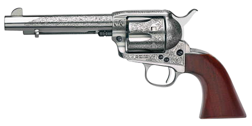 Taylors & Company 550927 1873 Cattleman 45 Colt (LC) Caliber with 5.50" Barrel, 6rd Capacity Cylinder, Overall White Floral Engraved Finish Steel & Walnut Grip