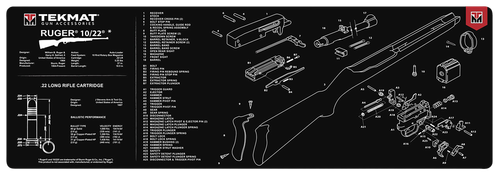 TekMat TEKR361022 Ruger 10/22 Cleaning Mat Black/White Rubber 12"x36" Ruger 10-22 Parts Diagram