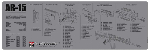 TekMat TEKR36AR15GY AR-15 Cleaning Mat Gray Rubber 12"x36" AR-15 Parts Diagram