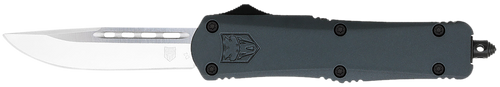 CobraTec Knives MGYFS3DNS FS-3  Medium 3" OTF Drop Point Plain D2 Steel Blade, 4.50" Gray Aluminum Alloy Handle