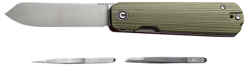 Civivi Knives C21004B-1 Sendy  2.83" Folding Spey Point Plain Satin Nitro-V Steel Blade. Green Textured G10 Handle