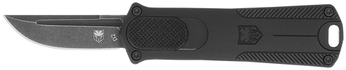 CobraTec Knives CALI952BLKDNS 952 *CA Compliant 1.75" OTF Drop Point Plain Stonewashed D2 Steel Blade, 3" Black Anodized Aluminum Handle