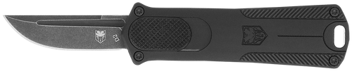 CobraTec Knives CALI952BLKDNS 952 *CA Compliant 1.75" OTF Drop Point Plain Stonewashed D2 Steel Blade, 3" Black Anodized Aluminum Handle