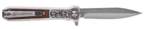 Smith & Wesson Knives 1205011 Unwavered  3.50" Folding Dagger, Plain Stonewashed 8Cr13MoV SS Blade, 4.25" Rosewood w/SS Scales Handle