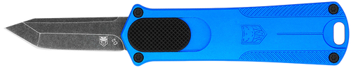 CobraTec Knives CALI952BLUTNS California 952 *CA Compliant 1.75" OTF Tanto Plain Black Stonewashed D2 Steel Blade, 3" Blue Anodized Aluminum Handle