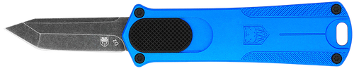 CobraTec Knives CALI952BLUTNS California 952 *CA Compliant 1.75" OTF Tanto Plain Black Stonewashed D2 Steel Blade, 3" Blue Anodized Aluminum Handle