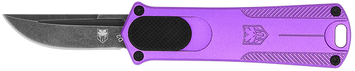CobraTec Knives CALI952PURDNS California 952 *CA Compliant 1.75" OTF Drop Point Plain Black Stonewashed D2 Steel Blade, 3" Purple Anodized Aluminum Handle
