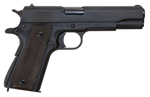 Standard Mfg  1911 Government Full Size Frame 45 ACP 7+1 5" Black Steel Barrel, Black Parkerized Steel Serrated Slide, Black Parkerized Steel Frame w/Beavertail, Textured Grip